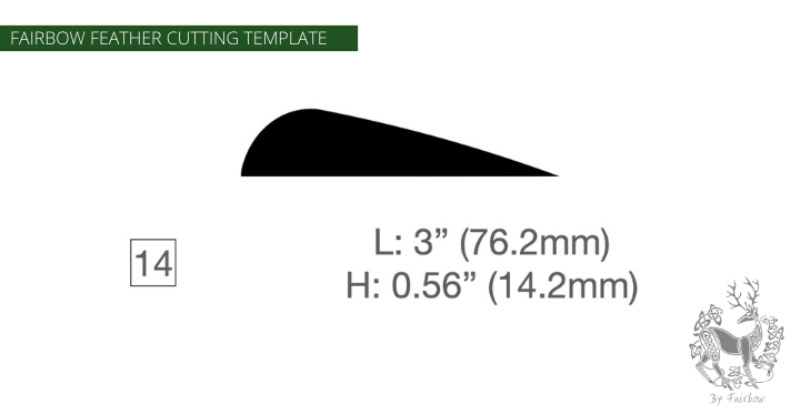 FEATHER CUTTING TEMPLATE PRE-GLUE (1-40)-Tool-Fairbow-Left wing-Parabolic 3" no.14-Fairbow