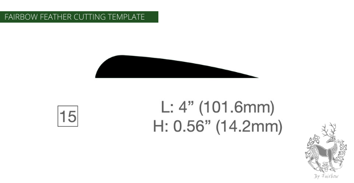 FEATHER CUTTING TEMPLATE PRE-GLUE (1-40)-Tool-Fairbow-Left wing-Parabolic 4" no.15-Fairbow