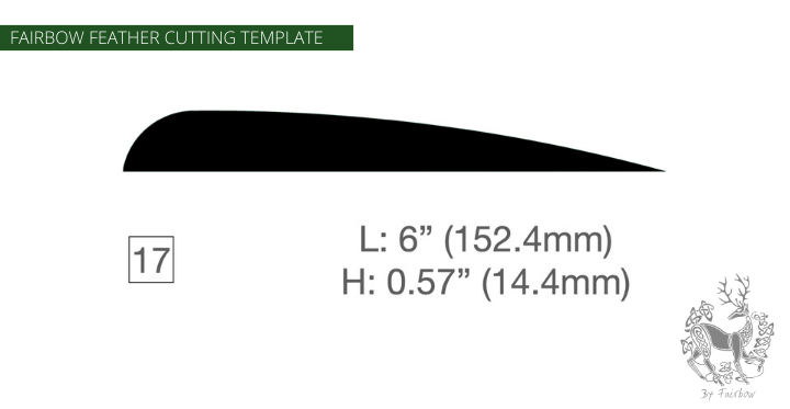 FEATHER CUTTING TEMPLATE PRE-GLUE (1-40)-Tool-Fairbow-Left wing-Parabolic 6" no.17-Fairbow