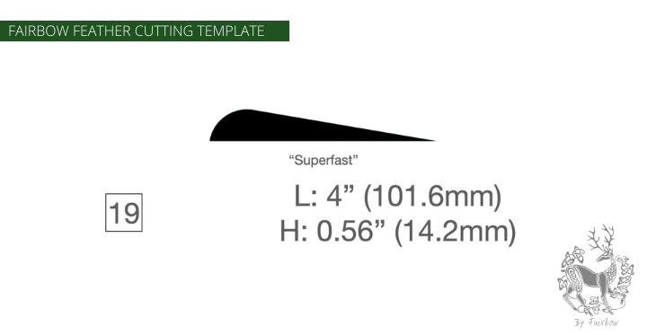 FEATHER CUTTING TEMPLATE PRE-GLUE (1-40)-Tool-Fairbow-Left wing-Parabolic super fast 4" no. 19-Fairbow