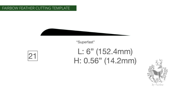 FEATHER CUTTING TEMPLATE PRE-GLUE (1-40)-Tool-Fairbow-Left wing-Parabolic super fast 6" no.21-Fairbow