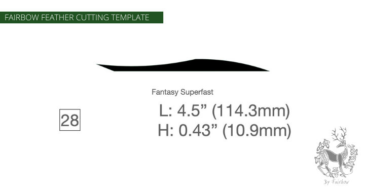 FEATHER CUTTING TEMPLATE PRE-GLUE (1-40)-Tool-Fairbow-Left wing-SF fantasy Legolas 4.5" no.28-Fairbow