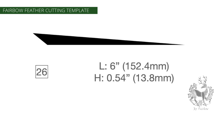 FEATHER CUTTING TEMPLATE PRE-GLUE (1-40)-Tool-Fairbow-Left wing-Trailing rear point profile 6" no. 26-Fairbow