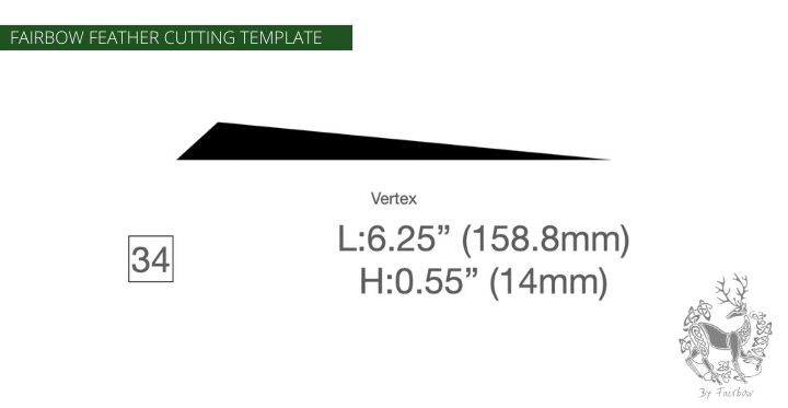 FEATHER CUTTING TEMPLATE PRE-GLUE (1-40)-Tool-Fairbow-Left wing-Vertex no.34-Fairbow