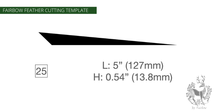 FEATHER CUTTING TEMPLATE PRE-GLUE (1-40)-Tool-Fairbow-Right wing-Trailing rear point profile 5" no.25-Fairbow