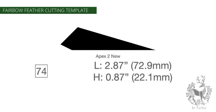 FEATHER CUTTING TEMPLATE PRE-GLUE (41-80)-Tool-Fairbow-Left wing-Apex 2, 2.87 inch No. 74b-Fairbow