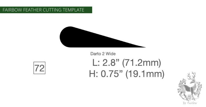 FEATHER CUTTING TEMPLATE PRE-GLUE (41-80)-Tool-Fairbow-Left wing-Darto 2. wide 2.88 inch no. 72b-Fairbow