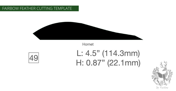 FEATHER CUTTING TEMPLATE PRE-GLUE (41-80)-Tool-Fairbow-Left wing-Hornet 4.5" no.49-Fairbow