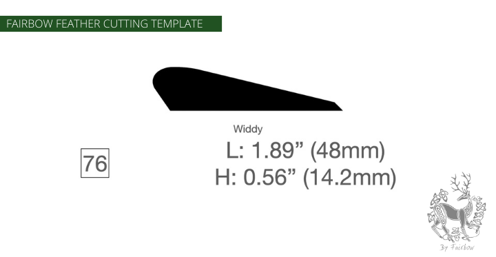 FEATHER CUTTING TEMPLATE PRE-GLUE (41-80)-Tool-Fairbow-Left wing-Widdy, 1.89 inch no 76b-Fairbow