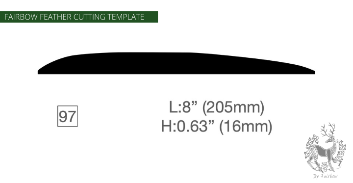 FEATHER CUTTING TEMPLATE PRE-GLUE (81-120)-Tool-Fairbow-Left wing-205 x 14 mm plus quil no. 97-Fairbow