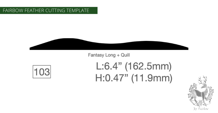 FEATHER CUTTING TEMPLATE PRE-GLUE (81-120)-Tool-Fairbow-Left wing-Fantasy Long + Quill no. 103-Fairbow