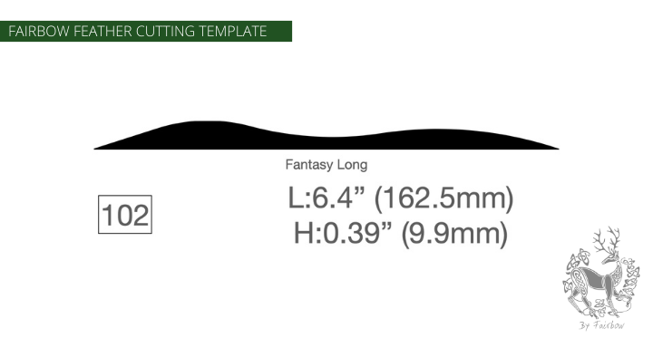 FEATHER CUTTING TEMPLATE PRE-GLUE (81-120)-Tool-Fairbow-Left wing-Fantasy long 6.2 inch quill no. 102-Fairbow