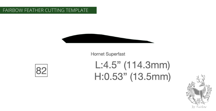 FEATHER CUTTING TEMPLATE PRE-GLUE (81-120)-Tool-Fairbow-Left wing-Hornet, 4.5 inch, superfast no. 82-Fairbow