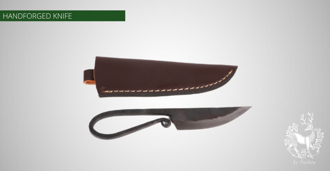HANDFORGED VIKING EATING KNIFE BLACK, WITH LEATHER SCABBARD-Knife-Fairbow-Fairbow
