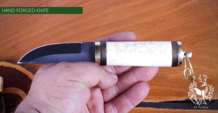 HANDFORGED VIKING KNIFE WITH SCABBARD AND BRASS POMMEL AND BOLSTER 9-Knife-Fairbow-Fairbow