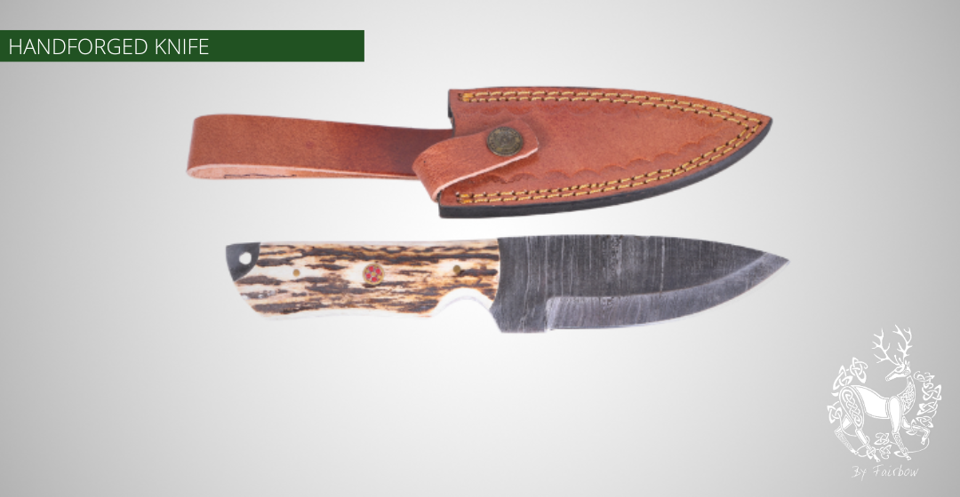 HUNTING KNIFE WITH DAMAST BLADE AND ANTLER SCALES-KNIFE-FAIRBOW-Fairbow