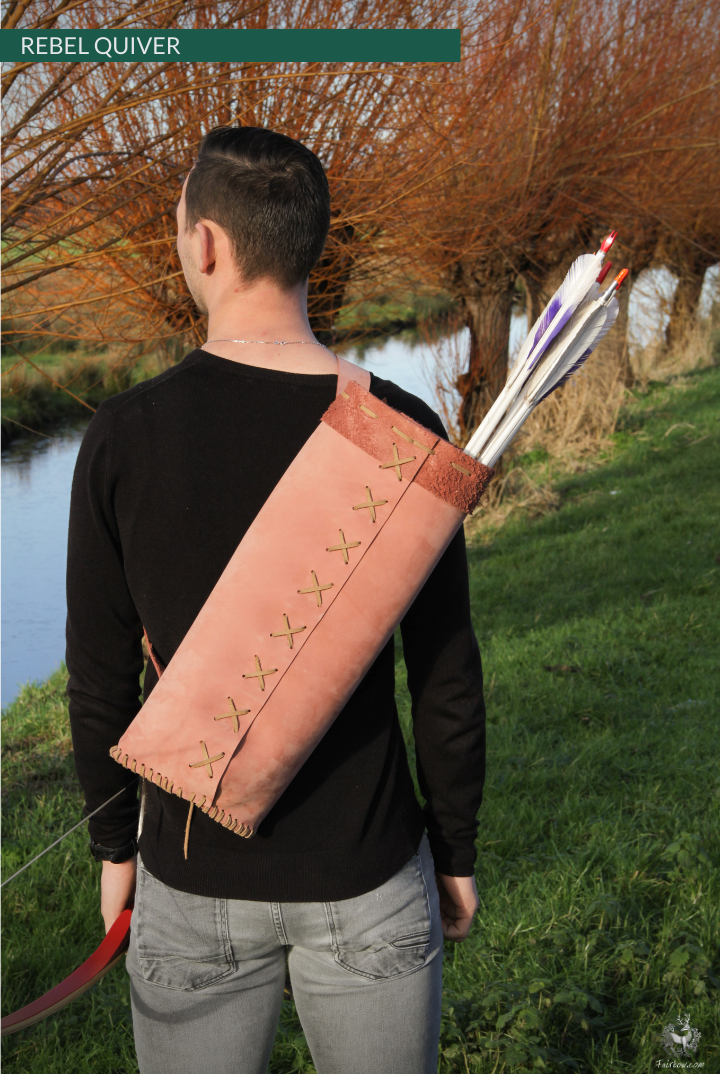 REBEL BACK QUIVER CLASSIC HILL STYLE SOFT LEATHER QUIVER-Quiver-Fairbow-IN STOCK RIGHT HANDED DARK BROWN 24 INCH TUBE-Fairbow