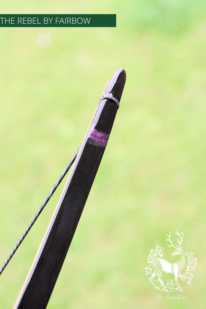 THE REBEL, BOW WITH BACKSET 39@28 BLACK GLASS AND PURPLEHEART-Bow-Fairbow-Fairbow