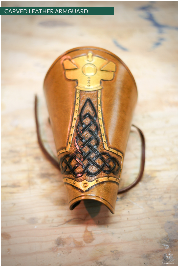 ARMGUARD THICK HANDCARVED LEATHER CELTIC AND THOR'S HAMMER-Protection-Fairbow-Fairbow