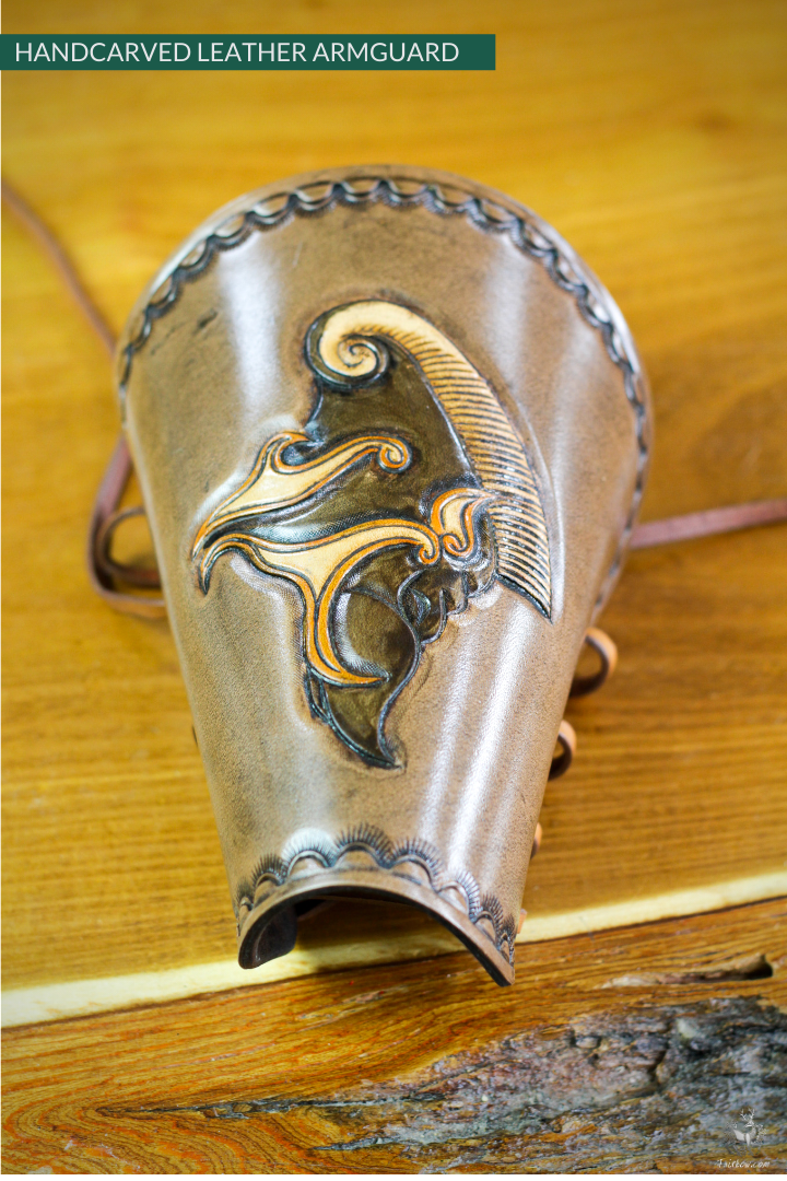 ARMGUARD THICK HANDCARVED LEATHER CELTIC BOAR-Protection-Fairbow-Fairbow