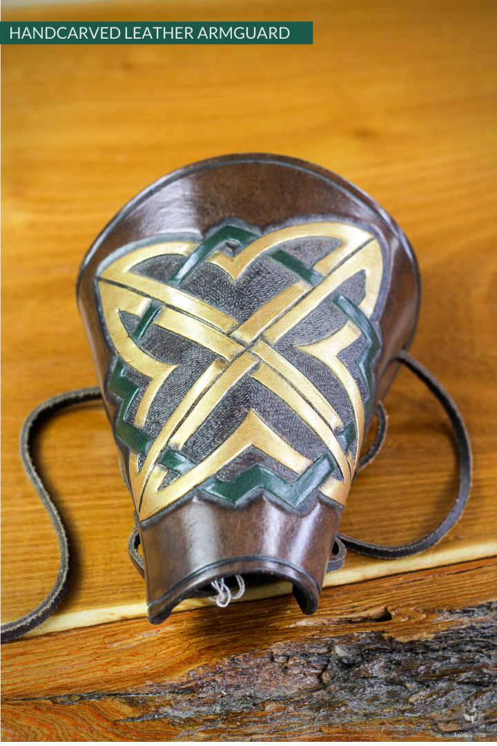 ARMGUARD THICK HANDCARVED LEATHER CELTIC KNOT V-Protection-Fairbow-Fairbow