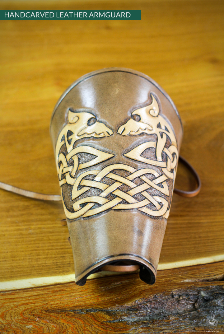 ARMGUARD THICK HANDCARVED LEATHER CELTIC SNAKES-Protection-Fairbow-Fairbow