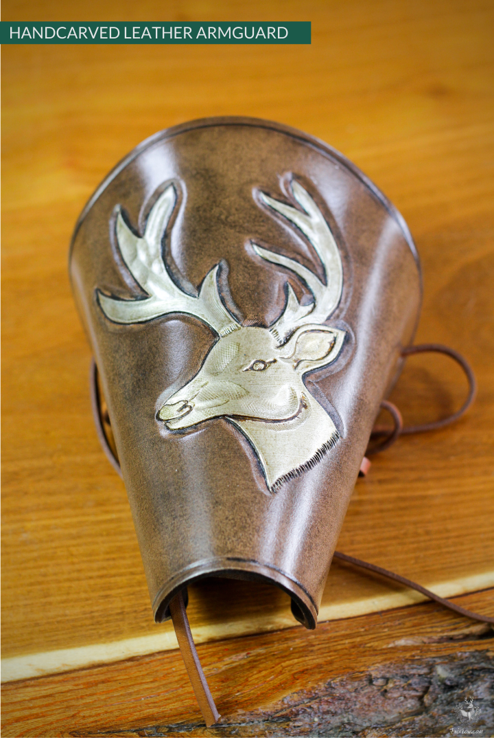 ARMGUARD THICK HANDCARVED LEATHER CELTIC STAG-Protection-Fairbow-Fairbow