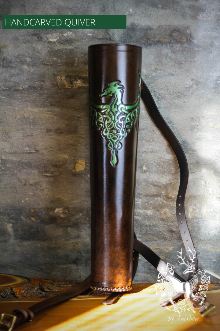 BACK QUIVER WITH CELTIC WYVERN / DRAGON DESIGN-Quiver-Fairbow-Fairbow
