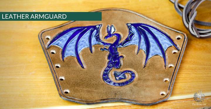 CARVED LEATHER ARMGUARD (BLUE DRAGON)-Protection-Fairbow-Fairbow