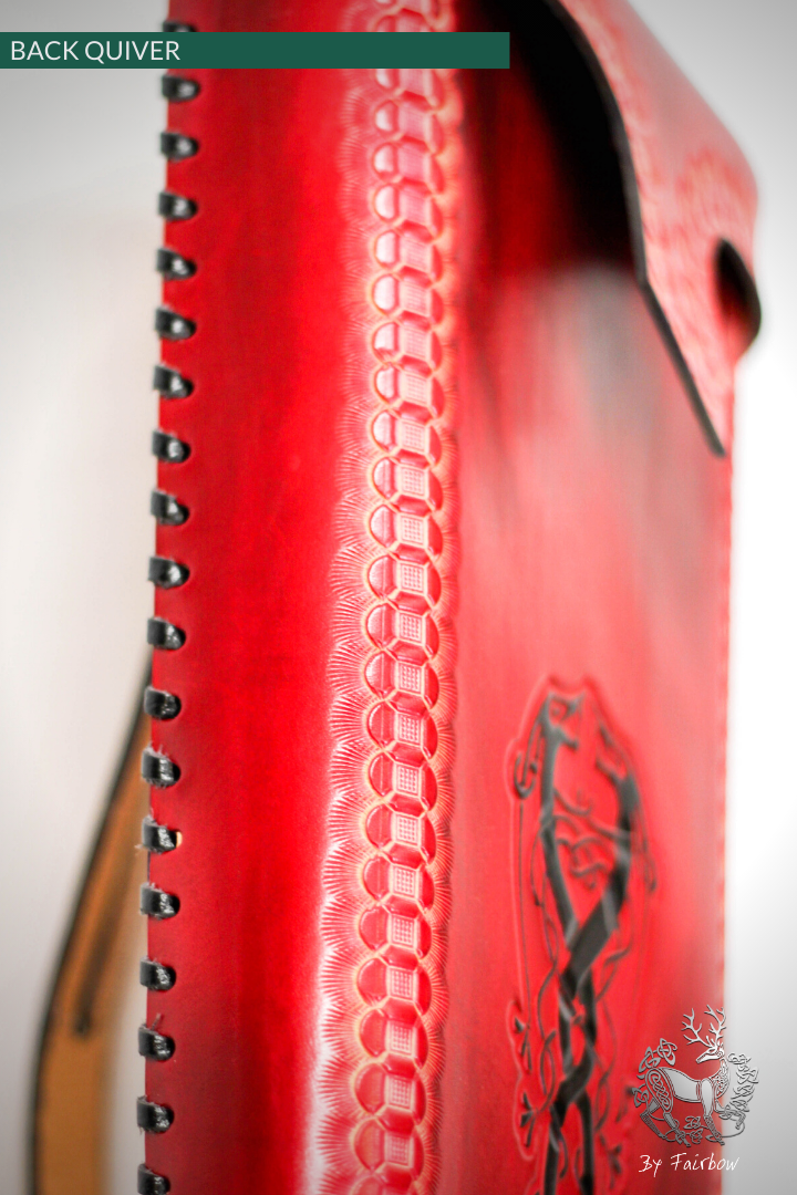 RED BACK QUIVER WITH STAMPED CELTIC DESIGN-Quiver-Fairbow-Fairbow