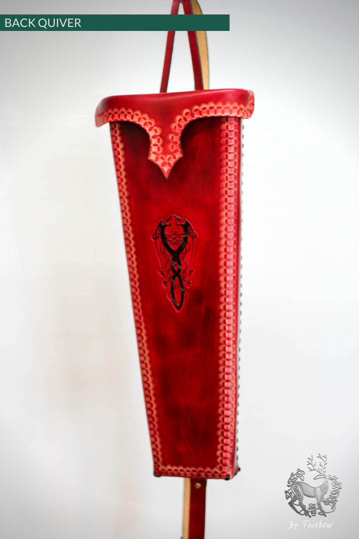 RED BACK QUIVER WITH STAMPED CELTIC DESIGN-Quiver-Fairbow-Fairbow