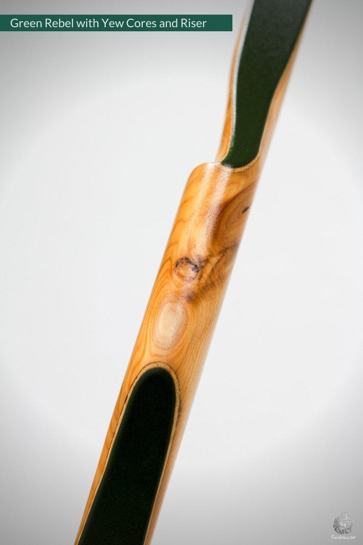 THE REBEL, BOW WITH BACKSET 35@28 GREEN GLASS, YEW CORES AND RISER-Bow-Fairbow-Fairbow